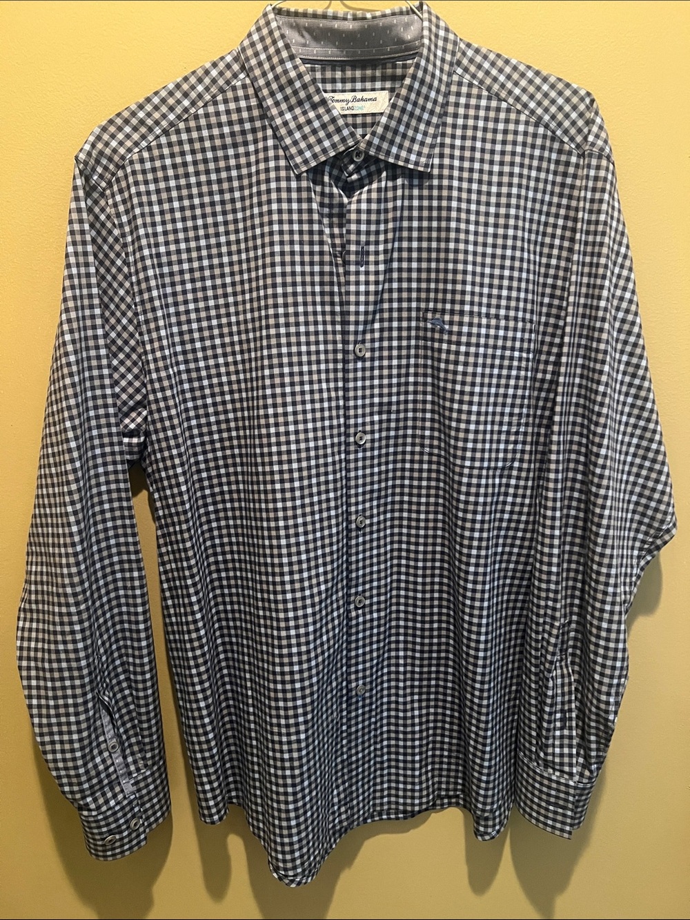 Tommy Bahama Navy and White Gingham Long-Sleeve Button-Up Shirt